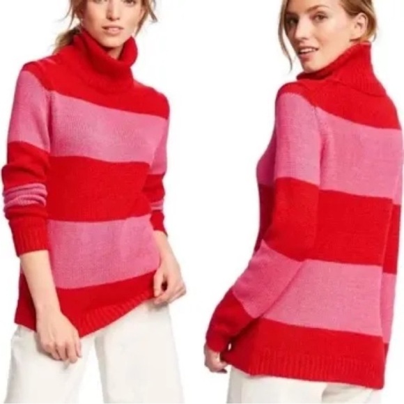 Isaac Mizrahi Women’s Pink Red Color block Cowl Neck Pullover Sweater Size M - Picture 2 of 8